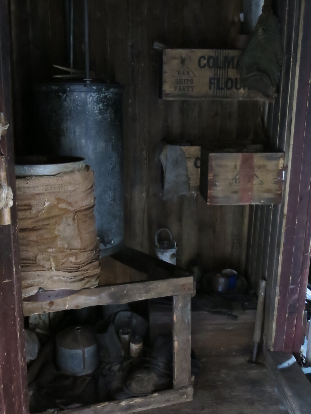 2014-15 Scott's 'Terra Nova' hut, interior, Cold Porch acetylene plant 
