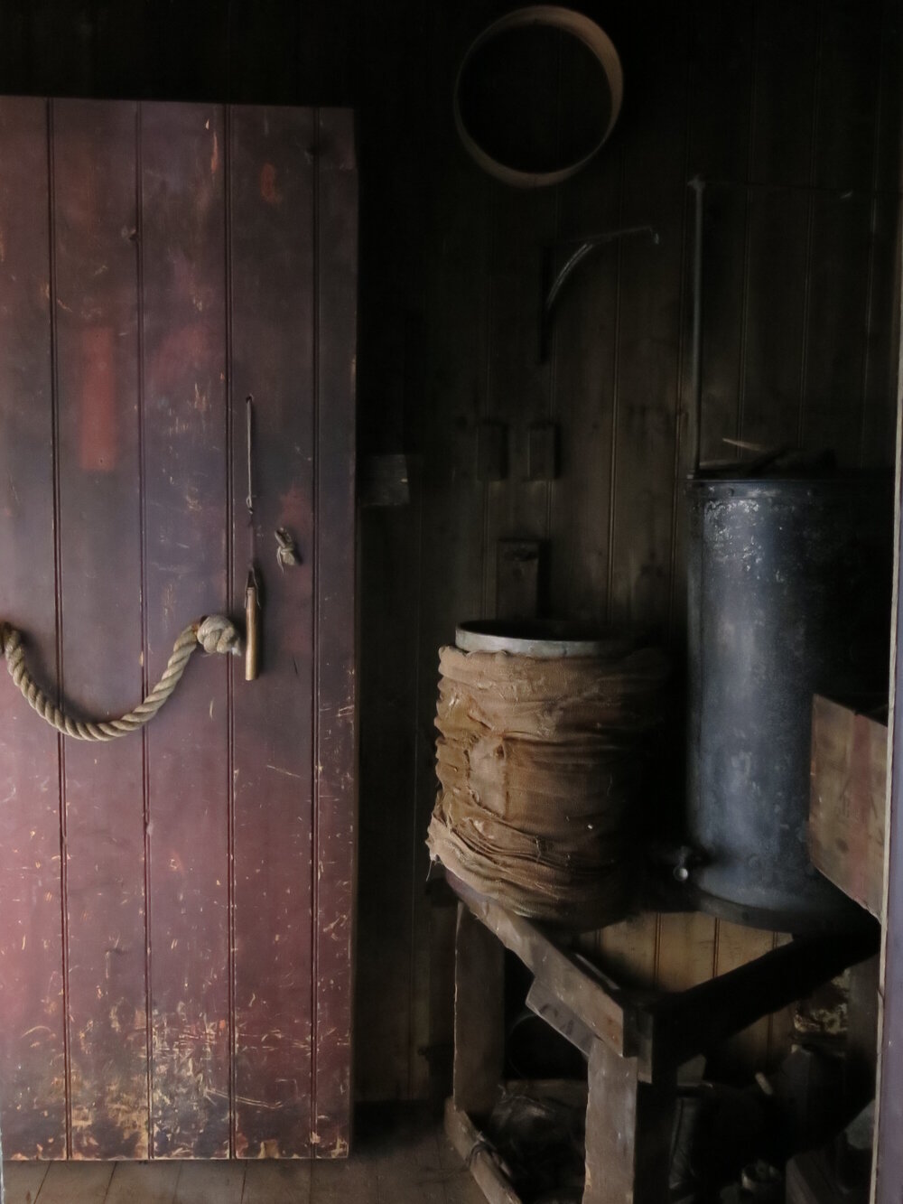 2014-15 Scott's 'Terra Nova' hut, interior, Cold Porch acetylene plant 