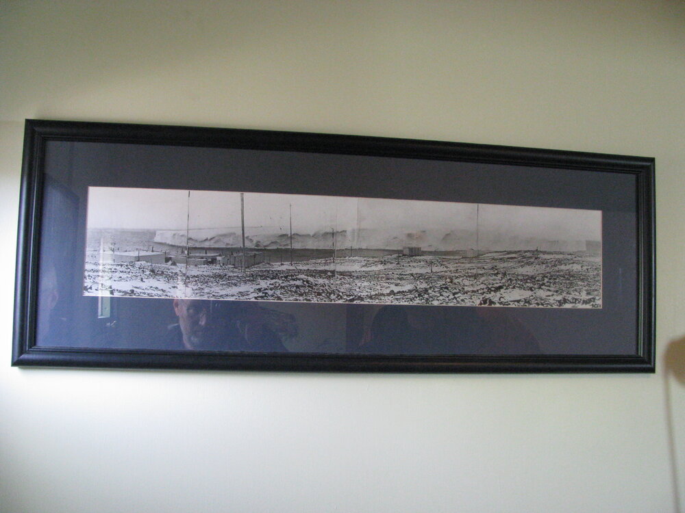 Framed photo of Scott Base, Hillary's TAE/IGY hut