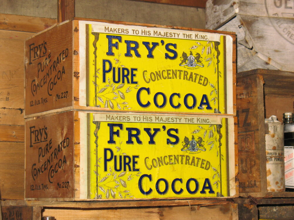 2013-14 Fry's cocoa boxes inside Scott's 'Terra Nova' hut, Cape Evans