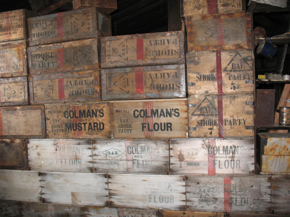 2013-14 Colman's boxes inside Scott's 'Terra Nova' hut, Cape Evans