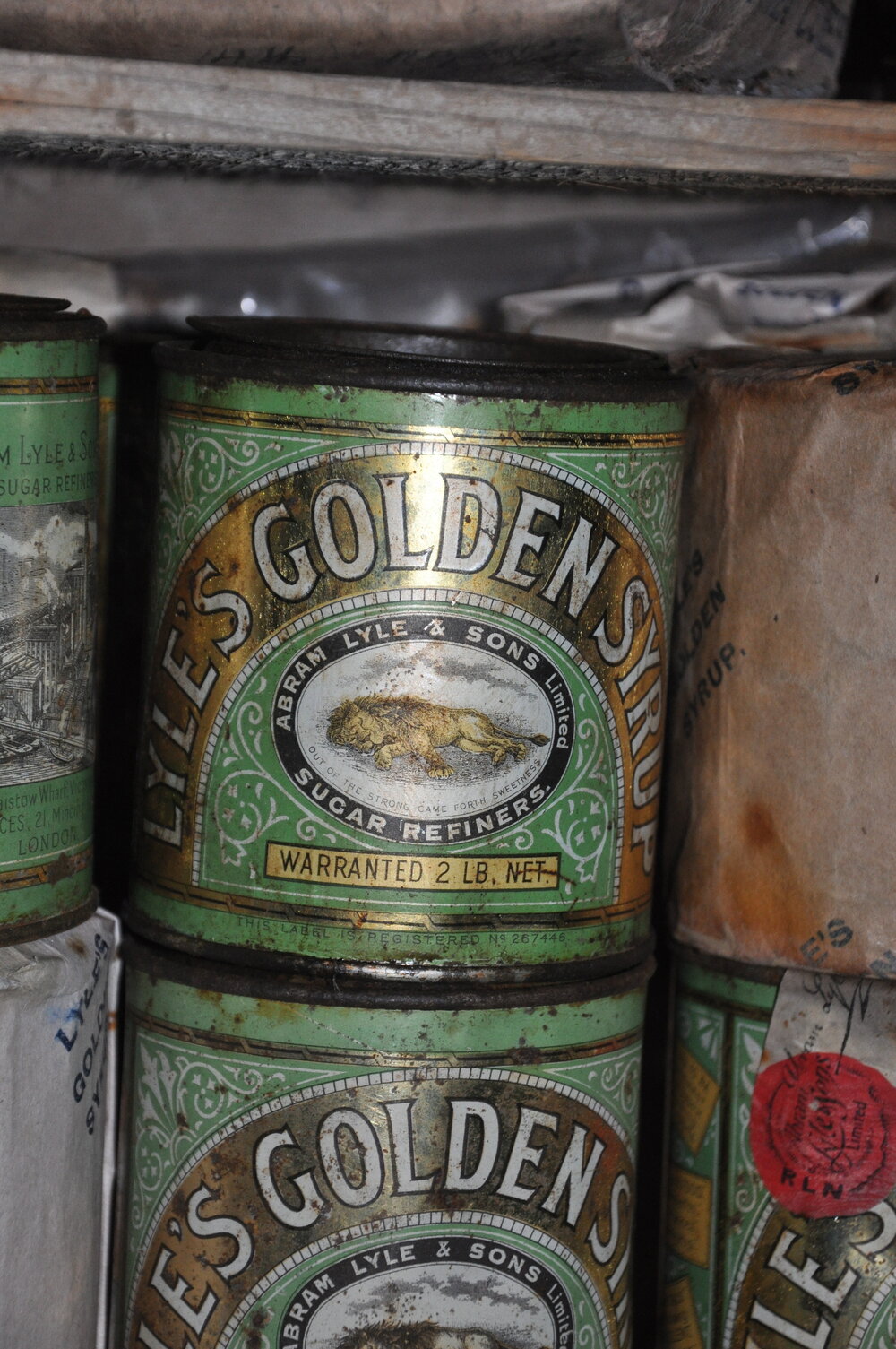 2013-14 Tins of Lyle's golden syrup inside Scott's 'Terra Nova' hut, Cape Evans