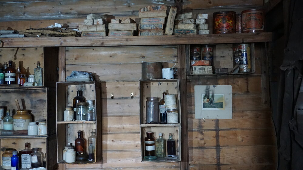 2022-23 Medicinal supplies inside Shackleton's 'Nimrod' hut