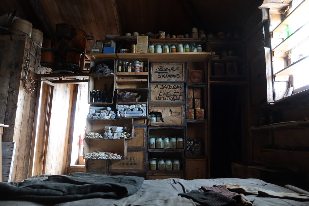 2022-23 Provisions on shelves inside Shackleton's 'Nimrod' hut