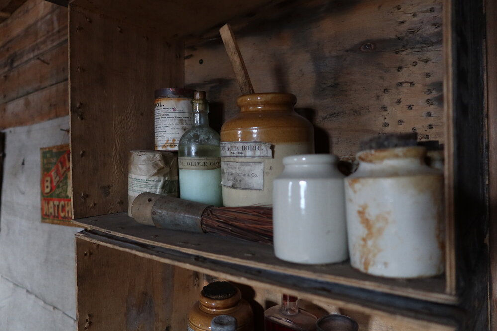 2022-23 Medicinal supplies inside Shackleton's 'Nimrod' hut