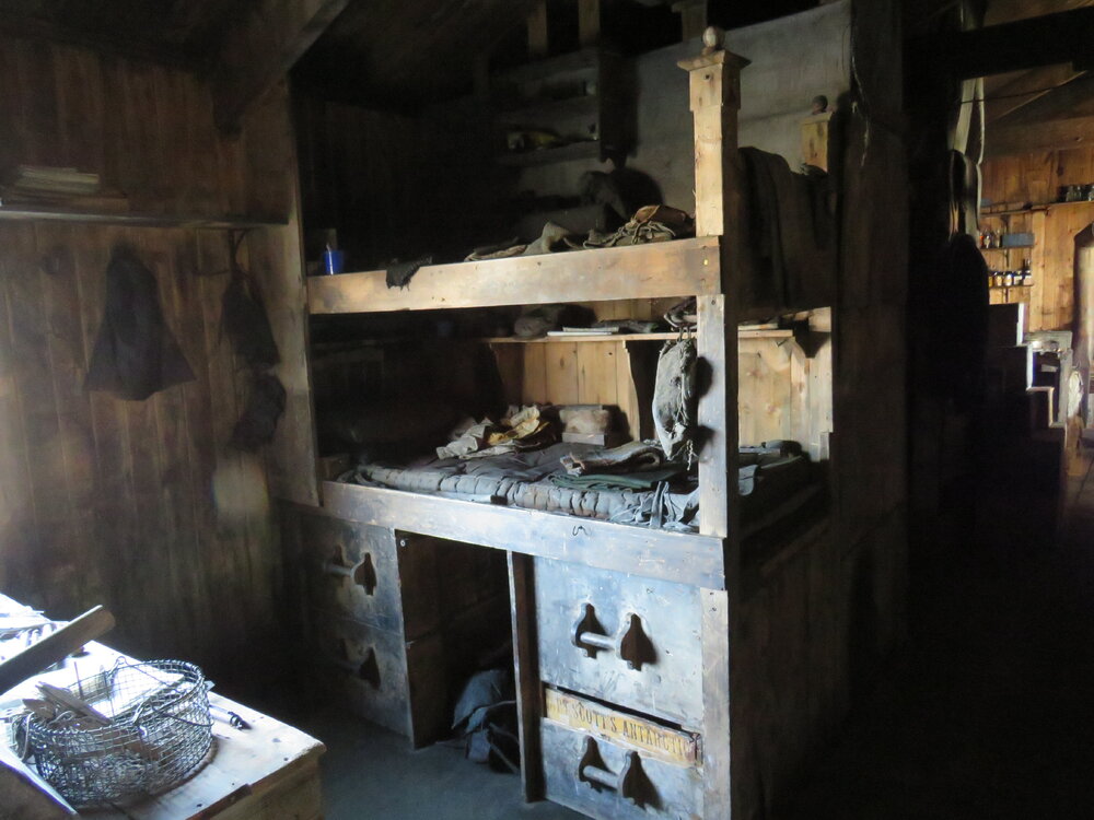 2022 Scott's 'Terra Nova' hut, interior, bunks of Nelson and Day, Biology area