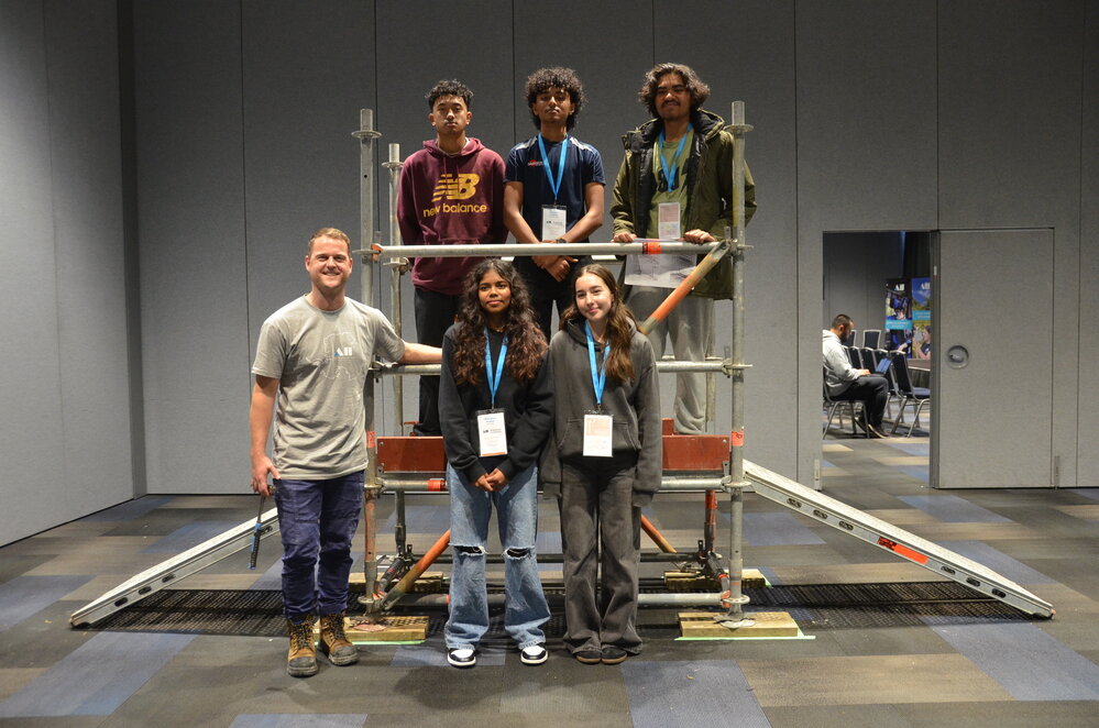 2024 Students with completed scaffolding bridge