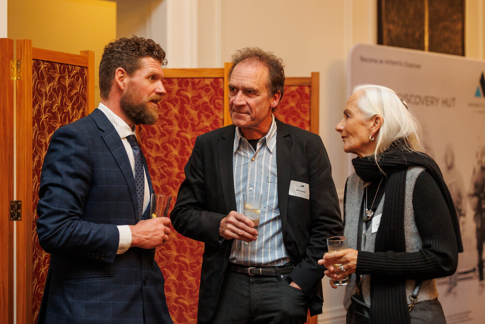 Zack Bennett with Heritage Carpenter Martin Wenzel and Gabriela Wittmann at the launch of the Scott's 'Discovery' hut Virtual Reality Experience