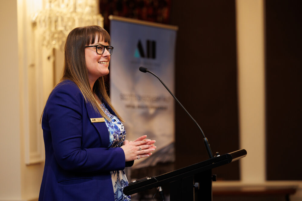 Antarctic Heritage Trust Executive Director Francesca Eathorne addresses guests 