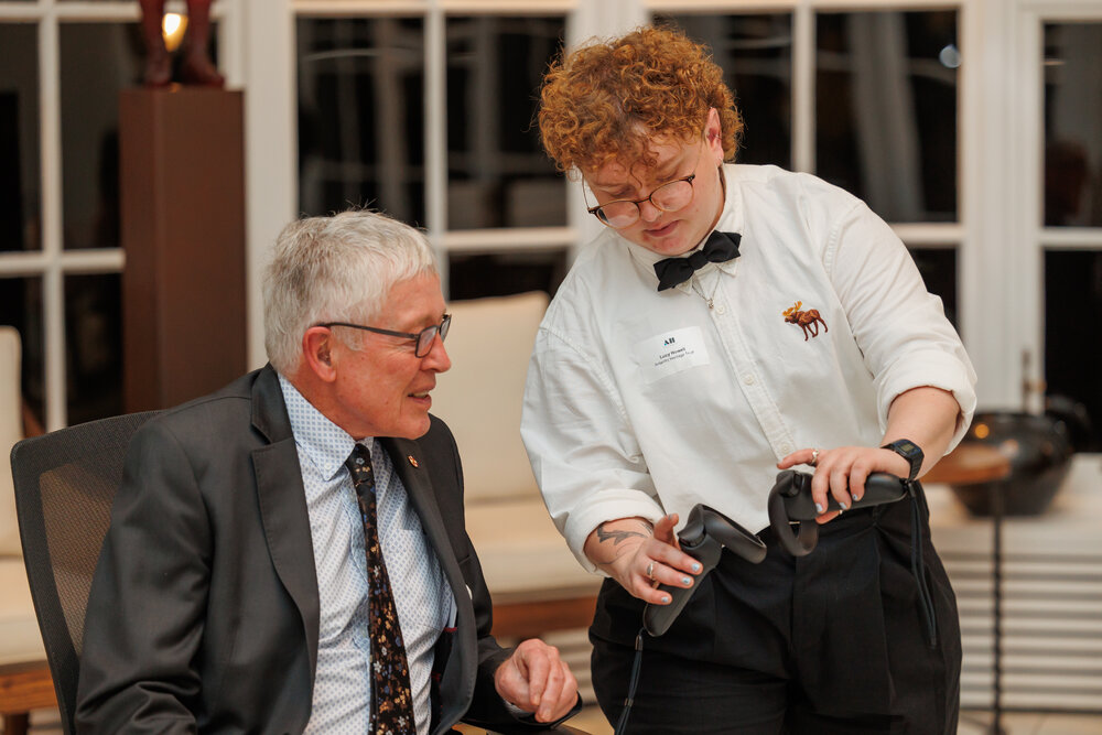 Richard Bedford and Lucy Howell at the launch of the Scott's 'Discovery' hut Virtual Reality Experience