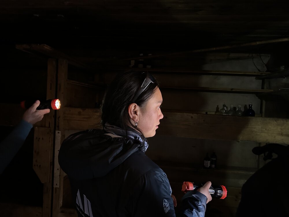 2025 Ngawai Clendon inside Borchgrevink's hut