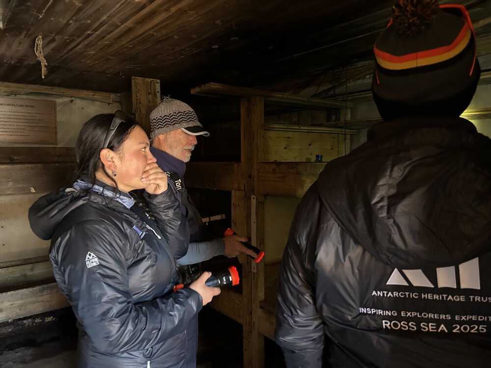 2025 Ngawai Clendon inside Borchgrevink's hut