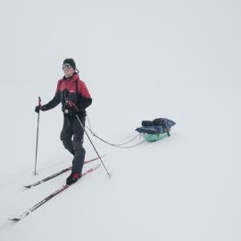 Inspiring Explorer Keith Parsons on skis with sled