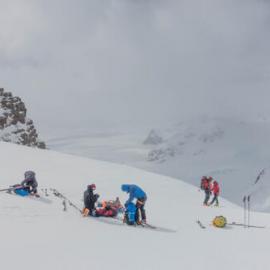 Inspiring explorers prepare to ski down from a pass on their crossing of South Georgia