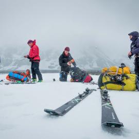 Members of the Antarctic Heritage Trust Inspiring Explorers Expedition™ with their equipment on their crossing of South Georgia