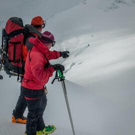 Guides Sean Brooks and Kevin Nicholls discuss the route on the South Georgia traverse