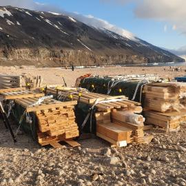 2019-20 AHT conservation material strapped down at Cape Adare (002)