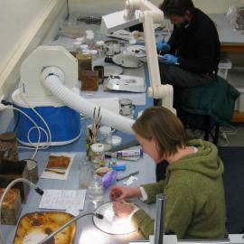 2006 Conservators at work, Nicola Dunn and Ainslie Greiner, Scott Base
