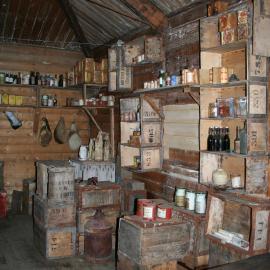 2006 Provisions on shelves inside Shackleton's 'Nimrod' hut, Cape Royds