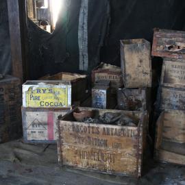 2006 Boxes stacked inside Scott's 'Discovery' hut, Hut Point