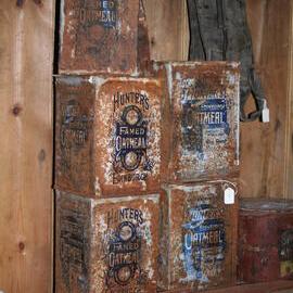 2006 Hunters Oatmeal boxes stacked inside Scott's 'Discovery' hut, Hut Point