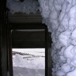 2006 Snow build-up inside Scott's 'Discovery' hut. Hut Point