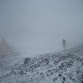 2005-06 Antarctic Heritage Trust Field camp at Cape Royds in a storm