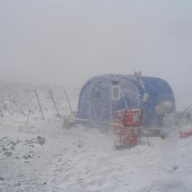 2005-06 Antarctic Heritage Trust Field camp at Cape Royds in a storm