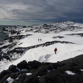 2009-10 AHT conservation team members hiking at Cape Royds