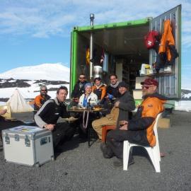2009-10 BBC crew members with AHT summer conservation team at Cape Evans