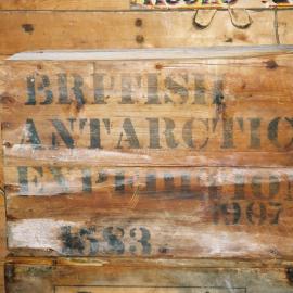 2002 Shackleton's 'Nimrod' hut, interior - 'British Antarctic Expedition 1907' box (001)