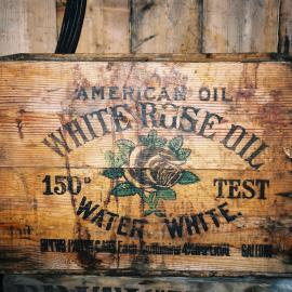 2002 Shackleton's 'Nimrod' hut, interior - White rose oil box