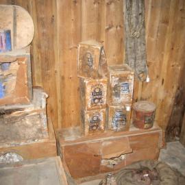 2006 Hunters oatmeal boxes inside Scott's 'Discovery' hut, Hut Point