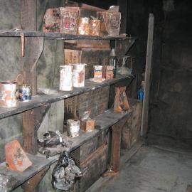 Shelved food tins in Scott's 'Discovery' Hut