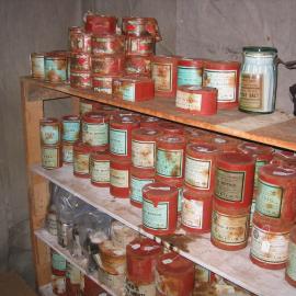 2003-04 Tinned meat in Shackleton's cubicle in Shackleton's 'Nimrod' Hut