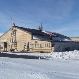 Painting the roof of Scott's 'Terra Nova' hut (005)