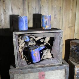 2019-20 Opened boxes of 'Robinson's "Patent" barley' in Scott's 'Discovery' Hut