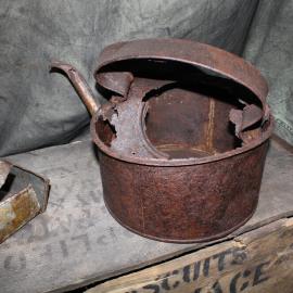 2019-20 Opened preserved cabbage tin and oxidised kettle