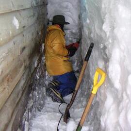 2002-03 Drilling away ice on south wall at Scott's 'Terra Nova' Hut