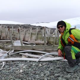 Olympic Kayaker and Expedition kayaking Mentor Mike Dawson, whale bones and boat remnants