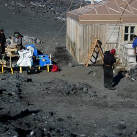 2007 AHT team working at Shackleton's 'Nimrod' hut, Cape Royds