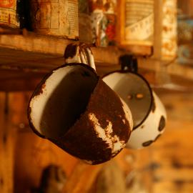 2007 Hanging enamel mugs inside Shackleton's 'Nimrod' hut