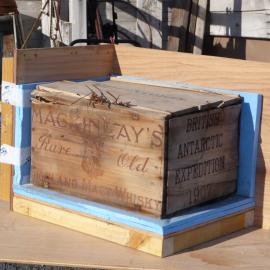 2009-10 Mackinlay's whisky crate in packing box, Shackleton's 'Nimrod' hut