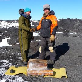 2009-10 AHT's Lucy Skinner and Al Fastier with excavated whisky crate