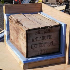 2009-10 Mackinlay's whisky crate in packing box, Shackleton's 'Nimrod' hut, Cape Royds