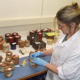 2007 Conservator Philippa Durkin rewrapping a can