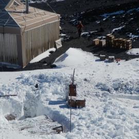 Venesta case excavation underway near Shackleton's 'Nimrod' Hut 