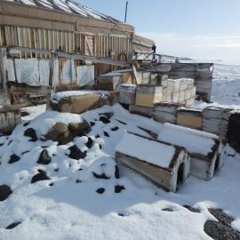 Snow build-up on north aspect, Shackleton's 'Nimrod' Hut