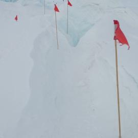 Red flags mark route