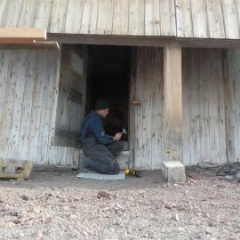 Door jamb during repair, Scott's 'Discovery' Hut 